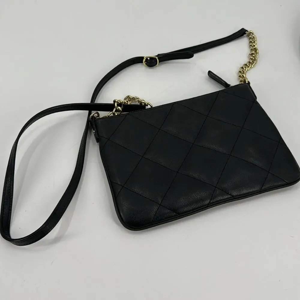 Talbots black leather quilted gold chain crossbody bag